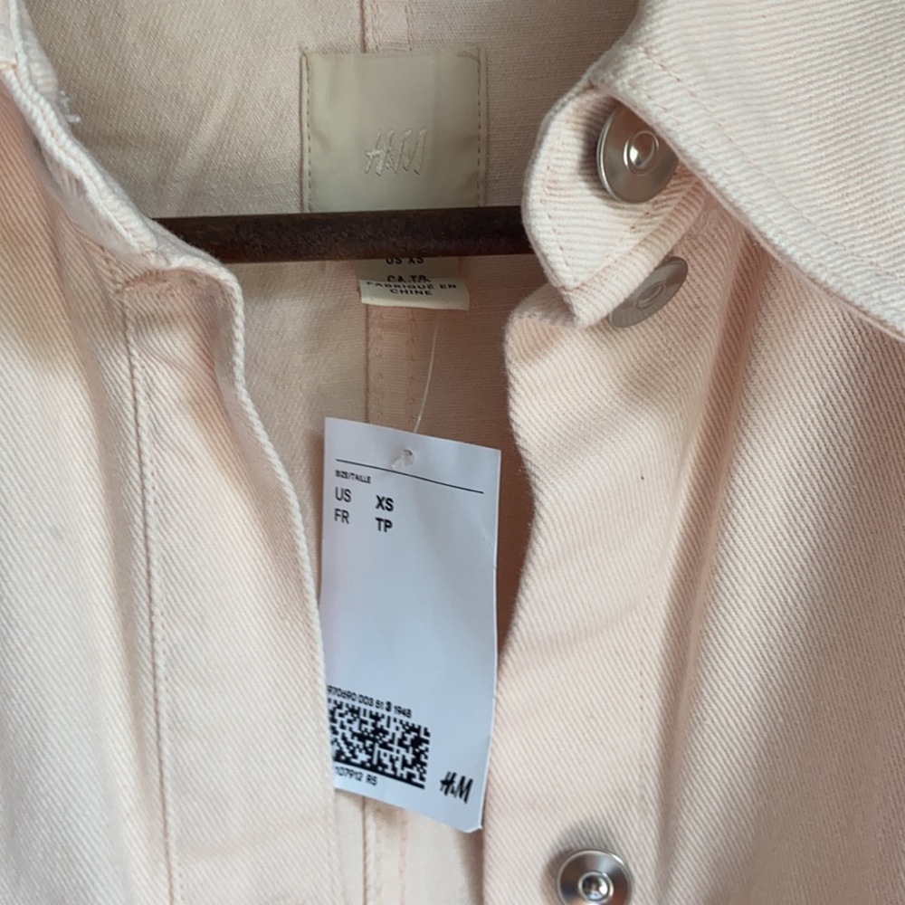 H&M NWT Long Denim Shirt Jacket Light Pink XS - Picture 6 of 6